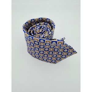 Van Heusen Mens Blue Tan Geometric Stain Resistant Silk Blend Necktie